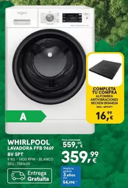 Oferta de Whirlpool - Lavadora Ffb 9469 Bv Spt por 359,99€ en Worten
