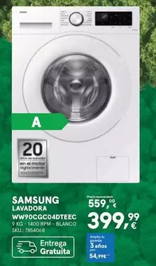Oferta de Samsung - Lavadora Ww90cgc04dteec por 399,99€ en Worten