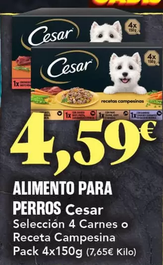 Oferta de Cesar - Alimento Para Perros por 4,59€ en Gadis