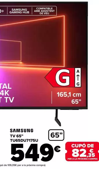Oferta de Samsung - Tv 65" TU65DU7175U por 549€ en Carrefour