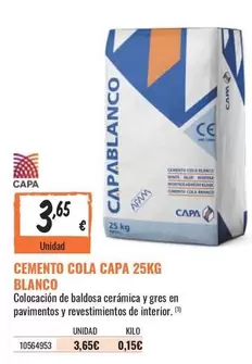 Oferta de Blanco - Cemento Cola Capa 25kg por 3,65€ en Obramat