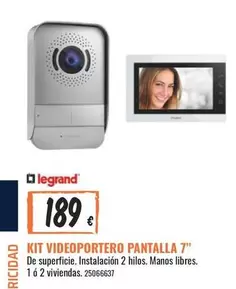 Oferta de Legrand - Kit Videoportero Pantalla 7" por 189€ en Obramat