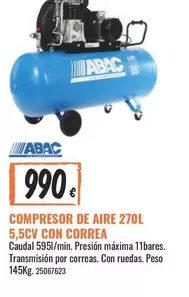 Oferta de ABAC - Compresor De Aire 270l 5.5cv Con Correa por 990€ en Obramat