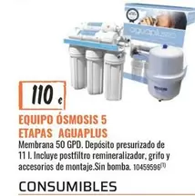 Oferta de Aguaplus - Equipo Ósmosis 5 Etapas Aguaplus por 110€ en Obramat
