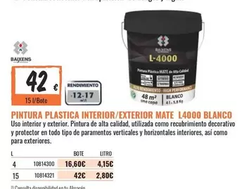 Oferta de Blanco - Pintura Plastica Interior/exterior Mate por 42€ en Obramat
