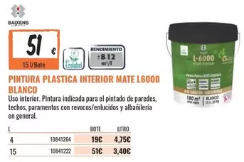 Oferta de 51 - Pintura Plastica Interior Mate por 51€ en Obramat