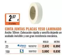 Oferta de Placo - Cinta Juntas Placas por 2,07€ en Obramat