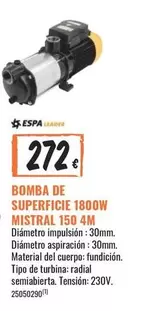 Oferta de Espa - Bomba De Superficie 1800w Mistral 150 4m por 272€ en Obramat