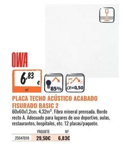 Oferta de Basic - Placa Techo Acústico Acabado por 6,83€ en Obramat