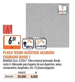 Oferta de Basic - Placa Techo Acústico Acabado Fisurado Basic 1 por 6,01€ en Obramat