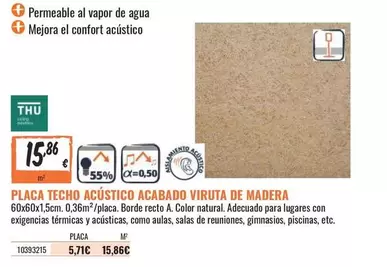 Oferta de Confort - Placa Techo Acástico Acabado Viruta De Madera por 15,86€ en Obramat