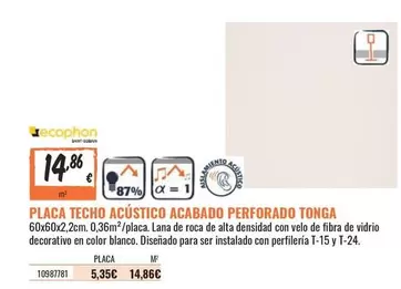 Oferta de Lana - Placa Techo Acjustico Acabado Perforado por 14,86€ en Obramat
