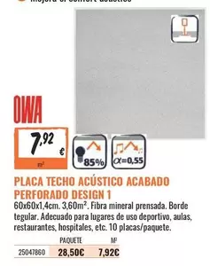 Oferta de Design - Placa Techo Acústico Acabado Perforado  1 por 7,92€ en Obramat