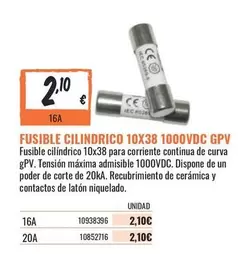 Oferta de Fusible Cilindrico 10x38 1000vdc Gpv por 2,1€ en Obramat