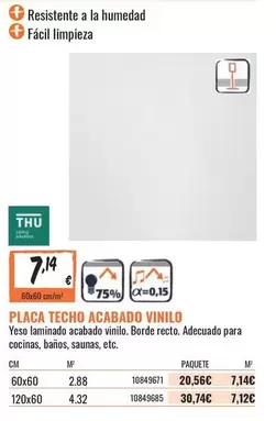 Oferta de Placa Techo Acabado Vinilo por 7,14€ en Obramat