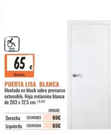 Oferta de Block - Puerta Lisa Blanca por 65€ en Obramat