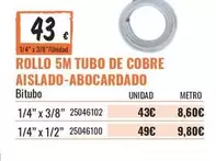 Oferta de Rollo 5m Tubo De Cobre Aislado-abocardado por 43€ en Obramat