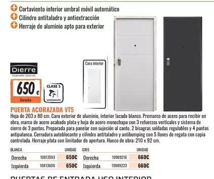 Oferta de Dierre - Puerta Acoravada Vt5 por 650€ en Obramat