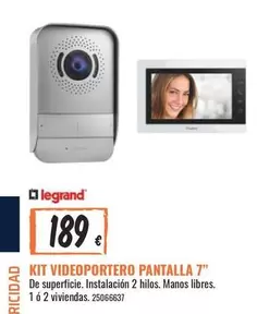 Oferta de Legrand - Kit Videoportero Pantalla 7" por 189€ en Obramat