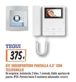 Oferta de Videoportero Pantalla 4,3" Con Telefonillo por 375€ en Obramat