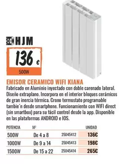 Oferta de HJM - Emisor Ceramico Wifi por 136€ en Obramat