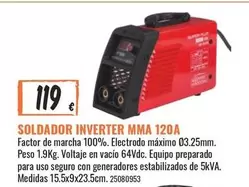 Oferta de Inverter - Soldador  Mma 120a por 119€ en Obramat
