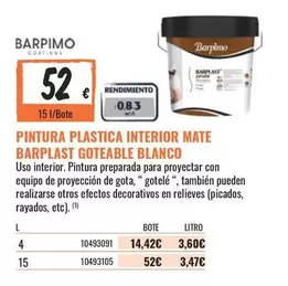 Oferta de Barpimo - Pintura Plastica Interior Mate Barplast Goteable Blanco por 52€ en Obramat