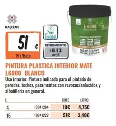 Oferta de 51 - Pintura Plastica Interior Mate L6000 Blanco por 51€ en Obramat