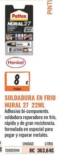 Oferta de Pattex - Soldadura En Frio Nural 27 22ml por 8€ en Obramat