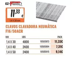 Oferta de Clavos Clavadora Neumatica F16/50acr por 11,33€ en Obramat