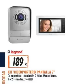 Oferta de Legrand - Kit Videoportero Pantalla 7" por 189€ en Obramat