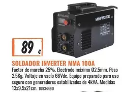Oferta de Inverter - Soldador  Mma 100A por 89€ en Obramat