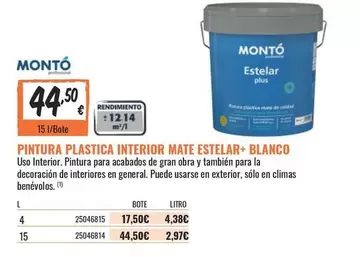 Oferta de Plus - Pintura Plastica Interior Mate Estelar+ Blanco por 44,5€ en Obramat