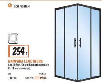 Oferta de Cristal - Mampara Lexie Negra por 254€ en Obramat