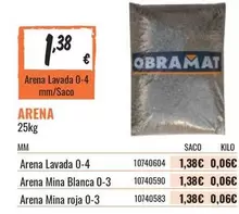Oferta de Arena Lavada 0-4 Arena Mino Blanca 0-3 Arena Mino Roja 0-3 por 1,38€ en Obramat
