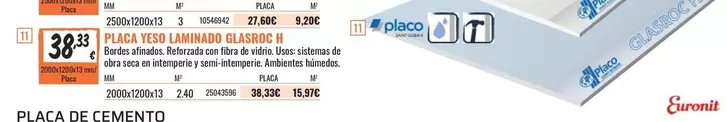 Oferta de Placo - Placa De Cemento por 38,33€ en Obramat
