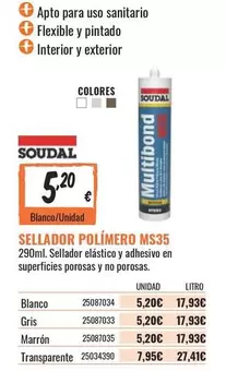 Oferta de Soudal - Sellador Polímero Ms35 por 5,2€ en Obramat