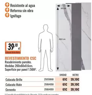 Oferta de Paredes - Revestimiento CSC por 39,1€ en Obramat