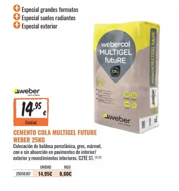 Oferta de Weber - Cemento Cola Multigel Future Weber por 14,95€ en Obramat