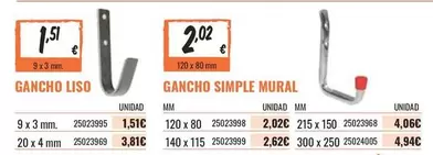 Oferta de Gancho Simple Mural por 4,06€ en Obramat