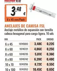 Oferta de Fischer - Anclaje Metalico De Expansion Con Tornillo por 3,48€ en Obramat