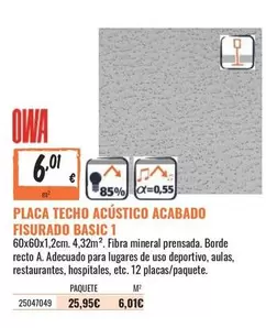 Oferta de Basic - Placa Techo Acústico Acabado Fisurado Basic 1 por 6,01€ en Obramat