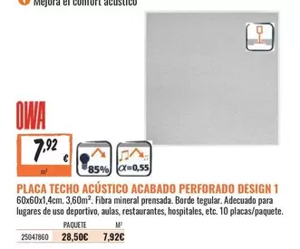Oferta de Design - Placa Techo Acústico Acabado Perforado  1 por 7,92€ en Obramat