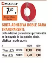 Oferta de Miarco - Cinta Adhesiva Doble Cara Transparente por 7,5€ en Obramat