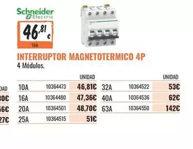 Oferta de Schneider - Interruptor Magnetotermico 4p por 46,81€ en Obramat