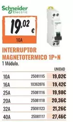 Oferta de Schneider - Interruptor Magnetotermico 1P+N por 19,02€ en Obramat