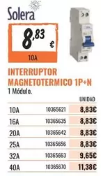 Oferta de Solera - Interruptor Magnetotermico 1P+N por 8,83€ en Obramat