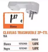 Oferta de Blanco - Clavijas Trasmueble 2p+tl 16a por 1,87€ en Obramat