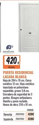 Oferta de Puerta Residencial Lacada Blanca por 420€ en Obramat