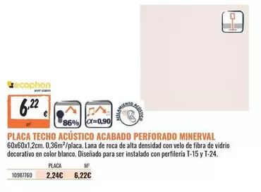 Oferta de Lana - Placa Techo Acústico Acabado Perforado Minerva por 6,22€ en Obramat